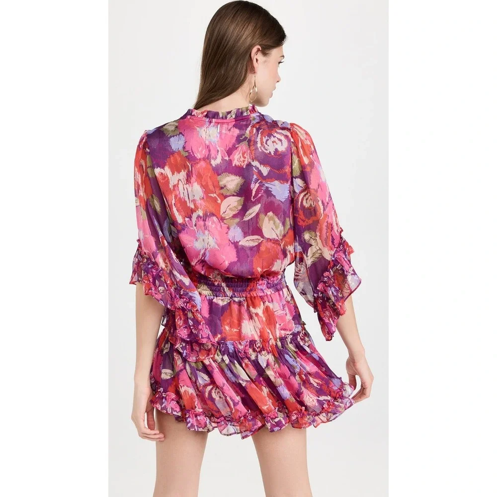 MISA Los‎ Angeles Ximena Mini Dress Floral Print Coming Up Roses Ruffle Small